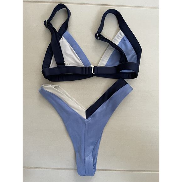 OneOne Swim Bikini Set Swimsuit Color Block V Cut Swimwear - Picture 6 of 10